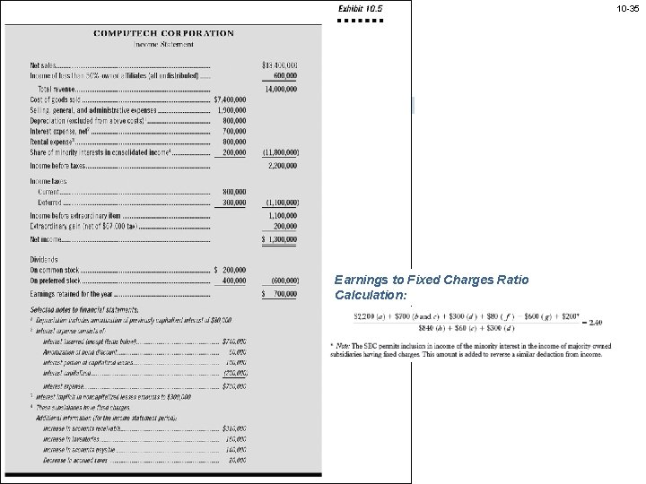 10 -35 Earnings to Fixed Charges Ratio Calculation: 