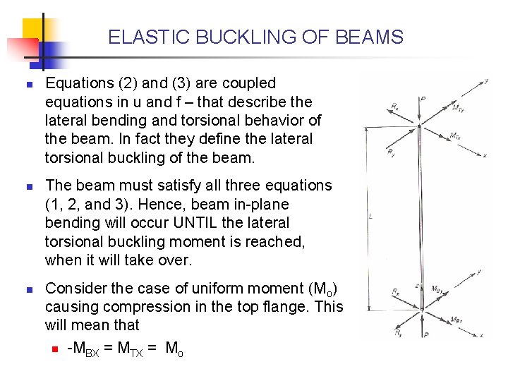 ELASTIC BUCKLING OF BEAMS n n n Equations (2) and (3) are coupled equations