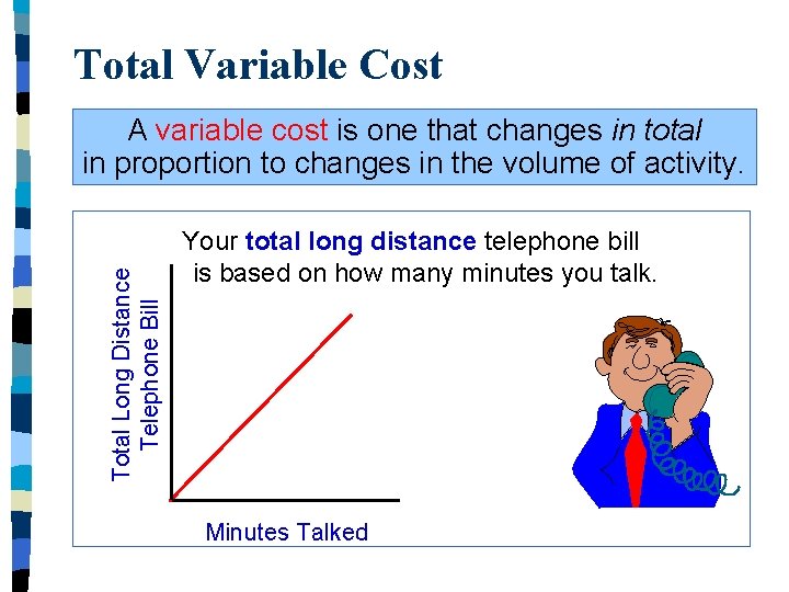 Total Variable Cost Total Long Distance Telephone Bill A variable cost is one that