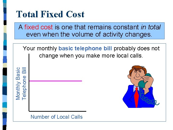 Total Fixed Cost A fixed cost is one that remains constant in total even