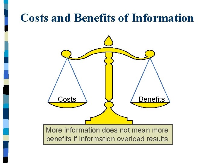 Costs and Benefits of Information Costs Benefits More information does not mean more benefits