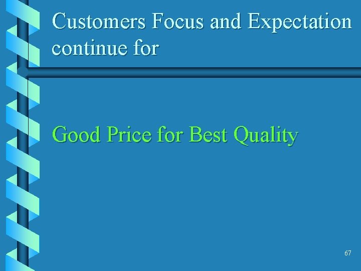 Customers Focus and Expectation continue for Good Price for Best Quality 67 