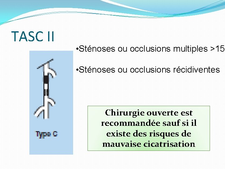 TASC II • Sténoses ou occlusions multiples >15 c • Sténoses ou occlusions récidiventes