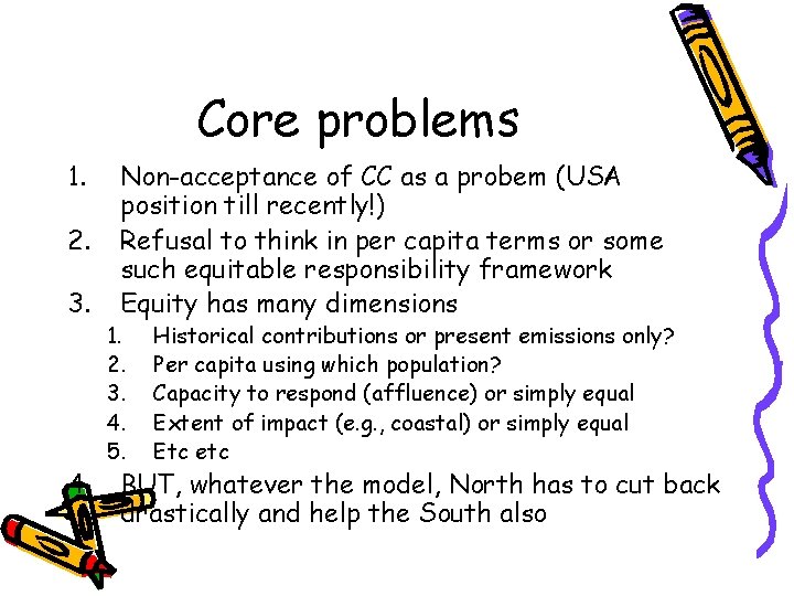 Core problems 1. 2. 3. 4. Non-acceptance of CC as a probem (USA position