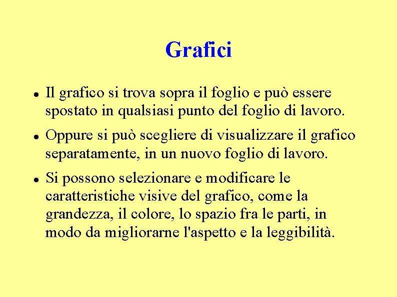 Grafici Il grafico si trova sopra il foglio e può essere spostato in qualsiasi