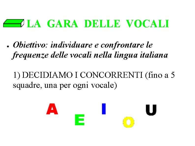 LA GARA DELLE VOCALI ● Obiettivo: individuare e confrontare le frequenze delle vocali nella