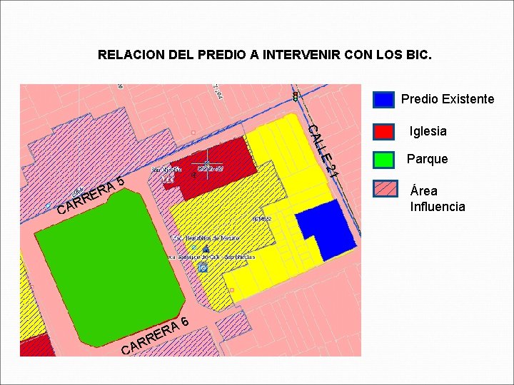 RELACION DEL PREDIO A INTERVENIR CON LOS BIC. Predio Existente LE L CA Parque