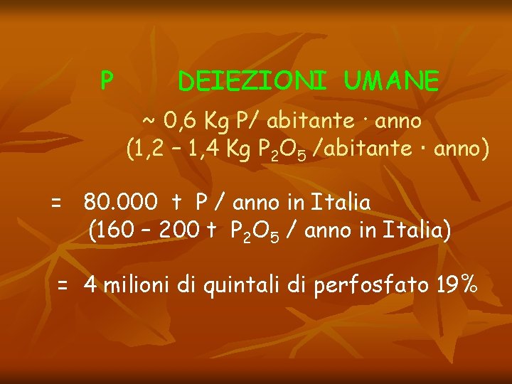 P DEIEZIONI UMANE ~ 0, 6 Kg P/ abitante · anno (1, 2 –