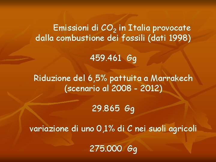 Emissioni di CO 2 in Italia provocate dalla combustione dei fossili (dati 1998) 459.