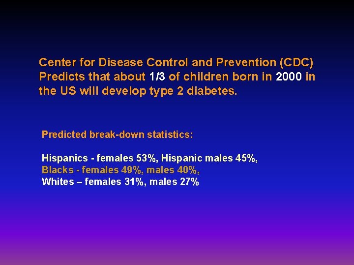Center for Disease Control and Prevention (CDC) Predicts that about 1/3 of children born