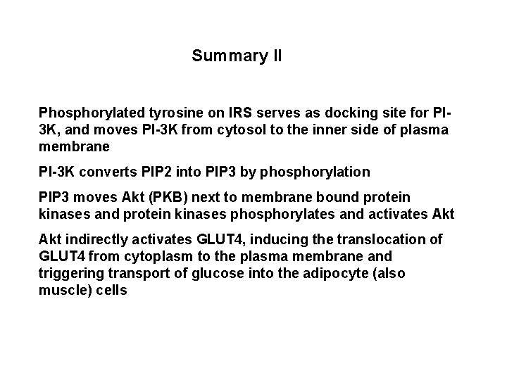  Summary II Phosphorylated tyrosine on IRS serves as docking site for PI 3