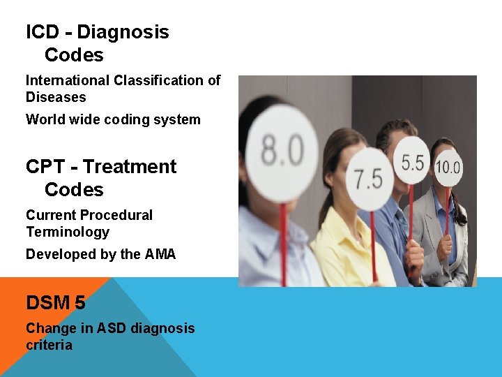 ICD - Diagnosis Codes International Classification of Diseases World wide coding system CPT -