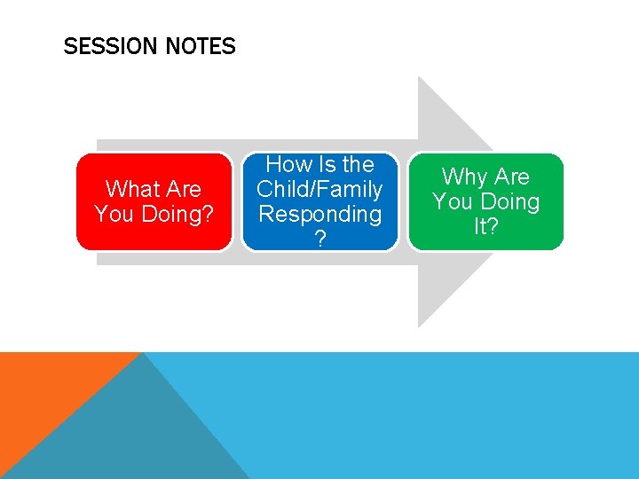 SESSION NOTES What Are You Doing? How Is the Child/Family Responding ? Why Are