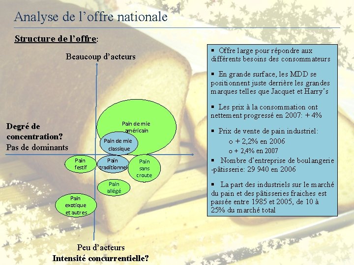  Analyse de l’offre nationale Structure de l’offre: § Offre large pour répondre aux