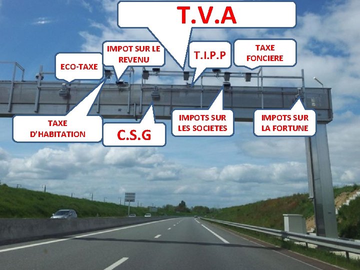 T. V. A ECO-TAXE D’HABITATION IMPOT SUR LE REVENU C. S. G T. I. T. V. A ECO-TAXE D’HABITATION IMPOT SUR LE REVENU C. S. G T. I.