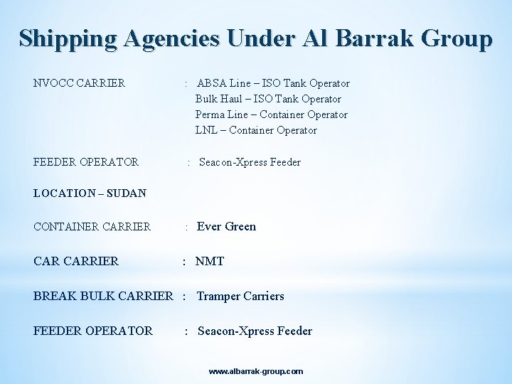 Shipping Agencies Under Al Barrak Group NVOCC CARRIER : ABSA Line – ISO Tank