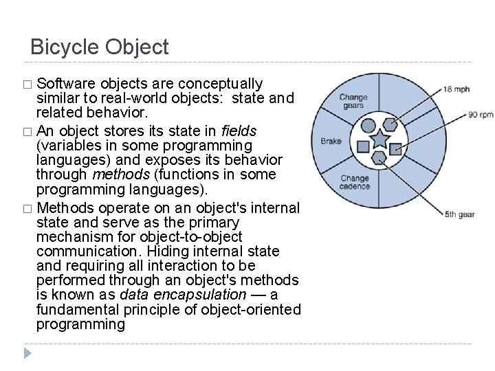Bicycle Object � Software objects are conceptually similar to real-world objects: state and related