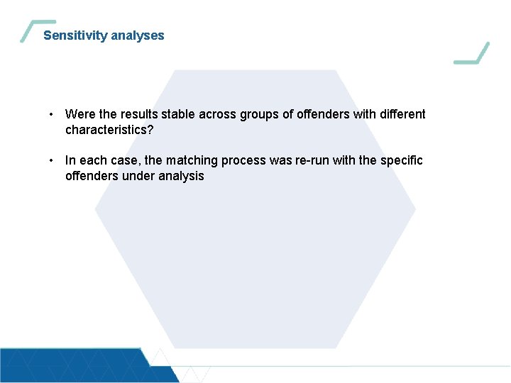 Sensitivity analyses • Were the results stable across groups of offenders with different characteristics?