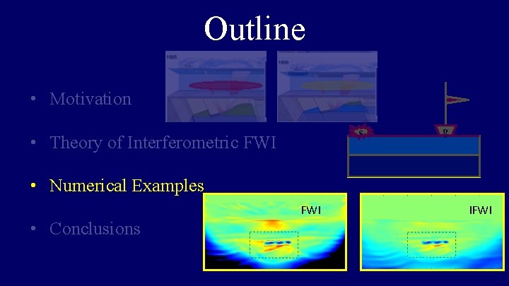 Outline • Motivation s • Theory of Interferometric FWI g • Numerical Examples FWI
