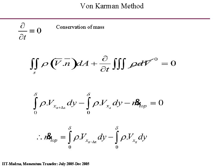 Von Karman Method Conservation of mass IIT-Madras, Momentum Transfer: July 2005 -Dec 2005 