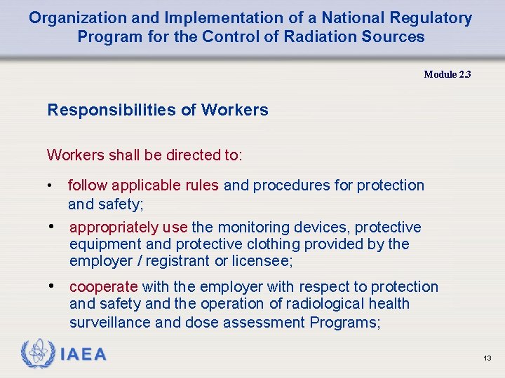 Organization and Implementation of a National Regulatory Program for the Control of Radiation Sources