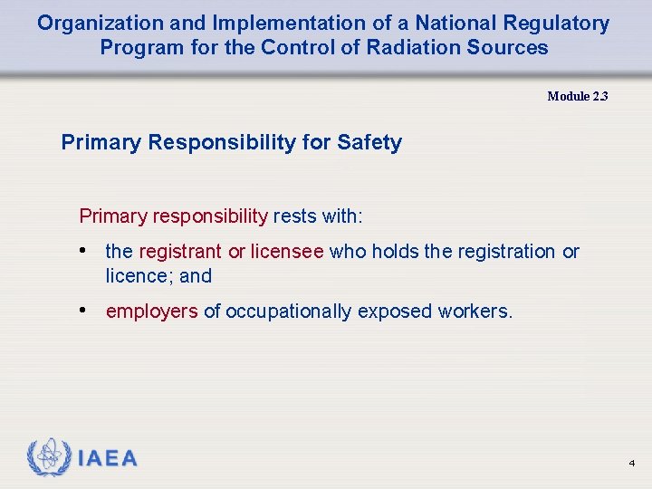 Organization and Implementation of a National Regulatory Program for the Control of Radiation Sources