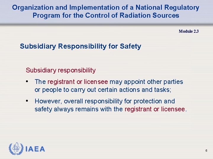 Organization and Implementation of a National Regulatory Program for the Control of Radiation Sources
