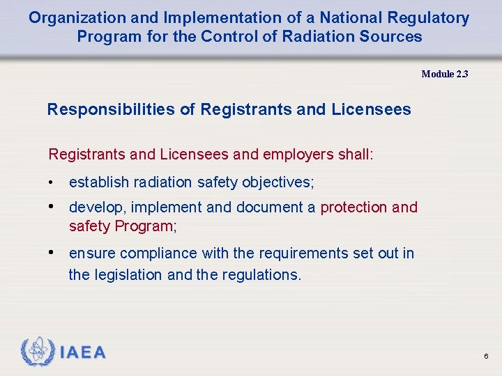 Organization and Implementation of a National Regulatory Program for the Control of Radiation Sources
