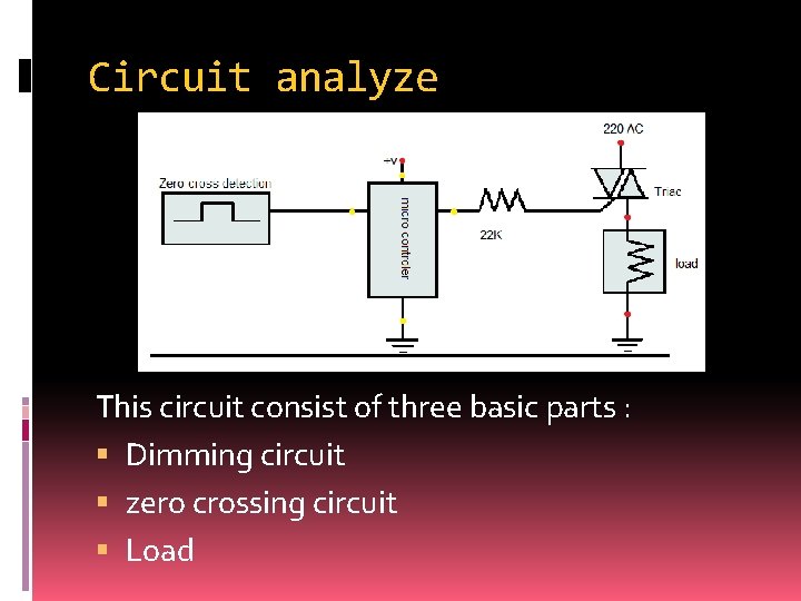 Circuit analyze This circuit consist of three basic parts : Dimming circuit zero crossing