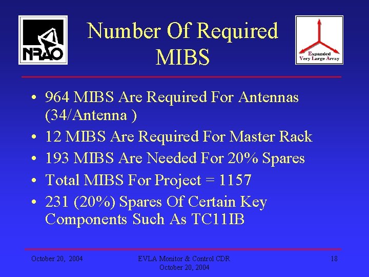 Number Of Required MIBS • 964 MIBS Are Required For Antennas (34/Antenna ) •