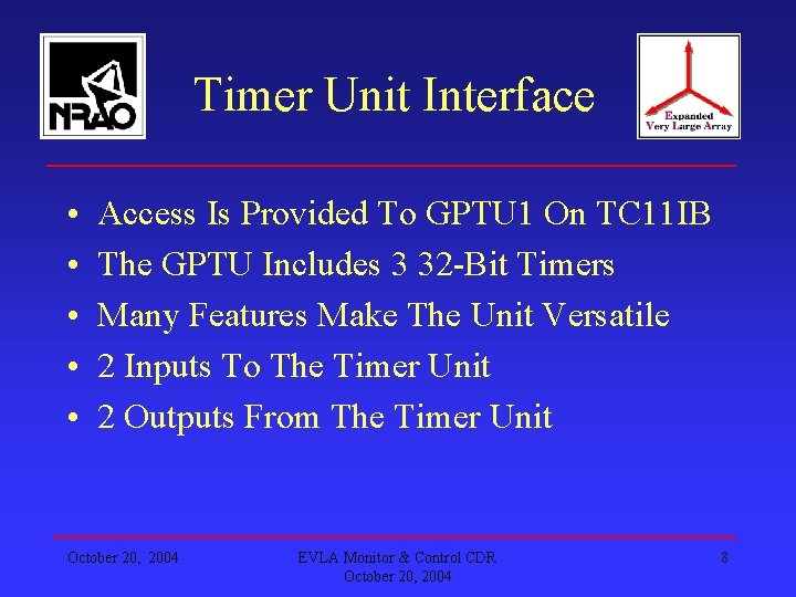 Timer Unit Interface • • • Access Is Provided To GPTU 1 On TC