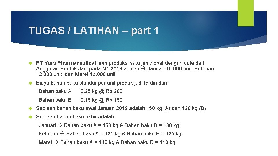 TUGAS / LATIHAN – part 1 PT Yura Pharmaceutical memproduksi satu jenis obat dengan