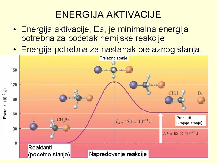 ENERGIJA AKTIVACIJE • Energija aktivacije, Ea, je minimalna energija potrebna za početak hemijske reakcije