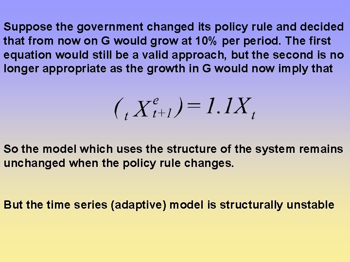 Suppose the government changed its policy rule and decided that from now on G