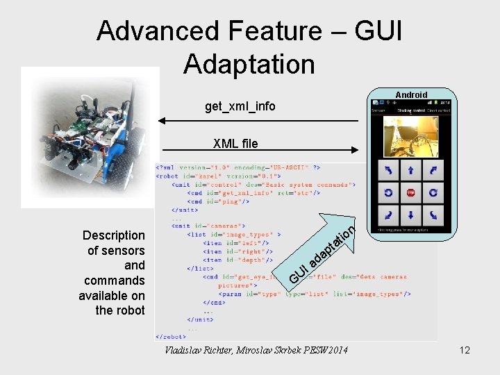 Advanced Feature – GUI Adaptation Android get_xml_info XML file Description of sensors and commands Advanced Feature – GUI Adaptation Android get_xml_info XML file Description of sensors and commands