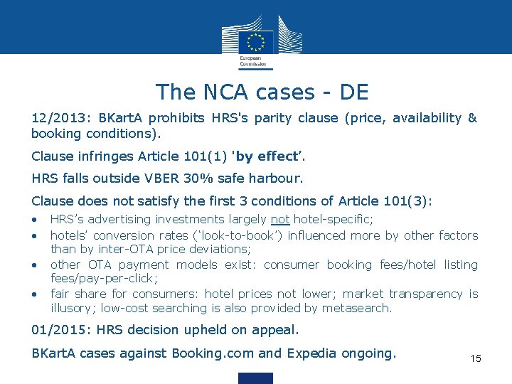 The NCA cases - DE 12/2013: BKart. A prohibits HRS's parity clause (price, availability