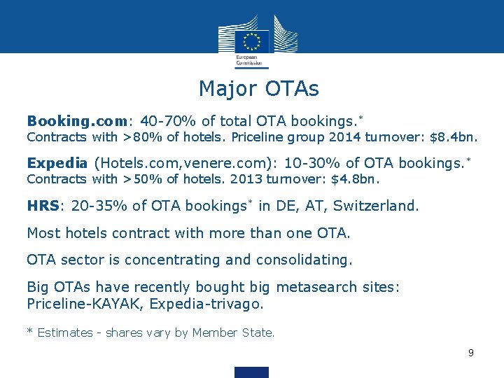 Major OTAs Booking. com: 40 -70% of total OTA bookings. * Contracts with >80%