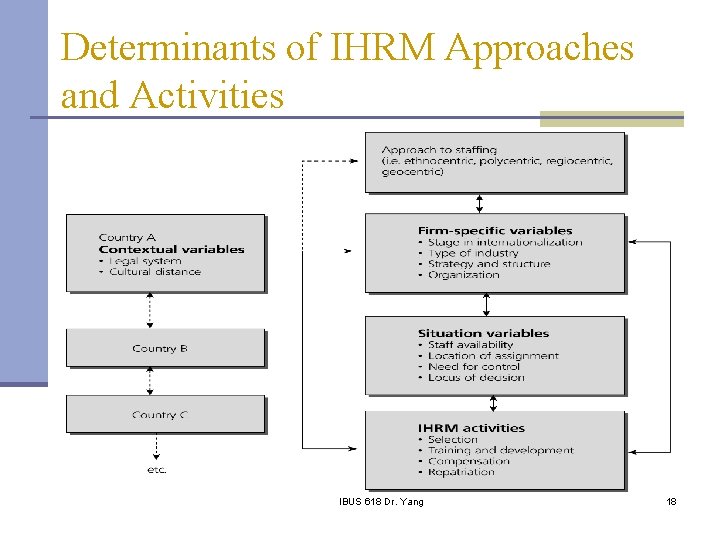 Determinants of IHRM Approaches and Activities IBUS 618 Dr. Yang 18 