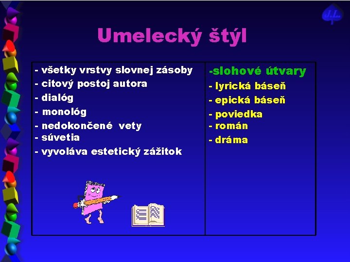 Umelecký štýl - všetky vrstvy slovnej zásoby citový postoj autora dialóg monológ nedokončené vety