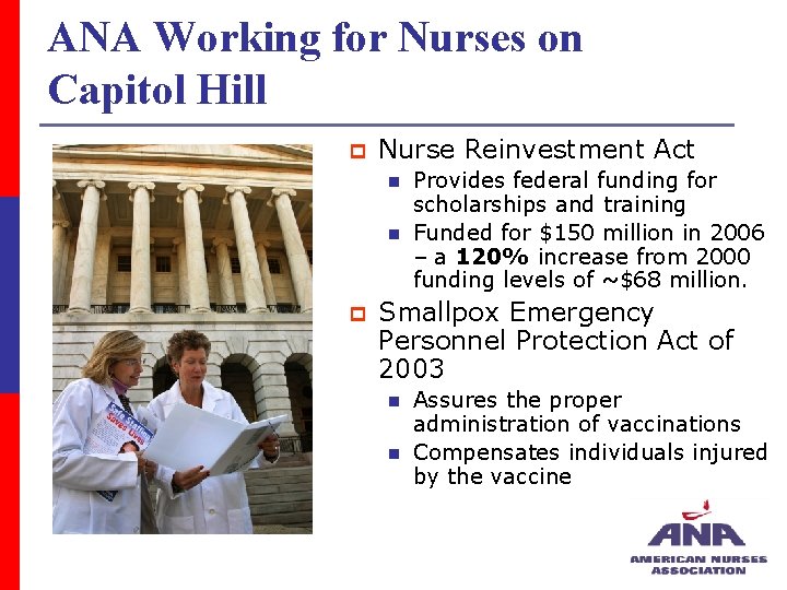 ANA Working for Nurses on Capitol Hill p Nurse Reinvestment Act n n p