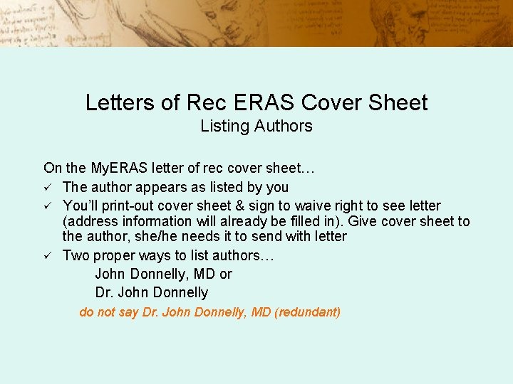 Letters of Rec ERAS Cover Sheet Listing Authors On the My. ERAS letter of