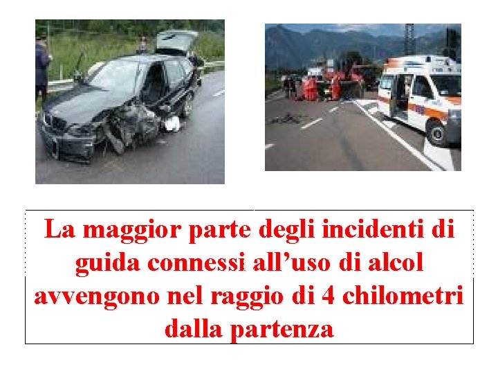 La maggior parte degli incidenti di guida connessi all’uso di alcol avvengono nel raggio