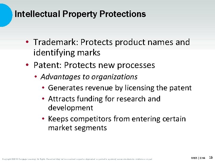 Intellectual Property Protections • Trademark: Protects product names and identifying marks • Patent: Protects