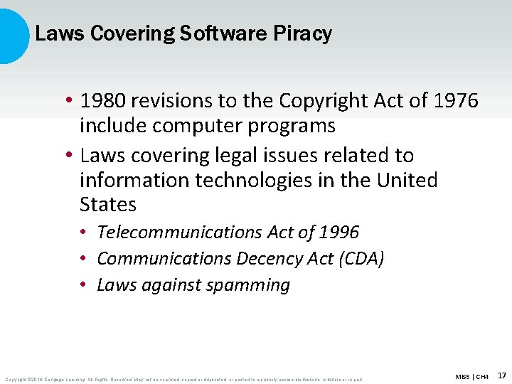 Laws Covering Software Piracy • 1980 revisions to the Copyright Act of 1976 include