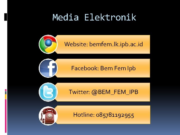 Media Elektronik Website: bemfem. lk. ipb. ac. id Facebook: Bem Fem Ipb Twitter: @BEM_FEM_IPB