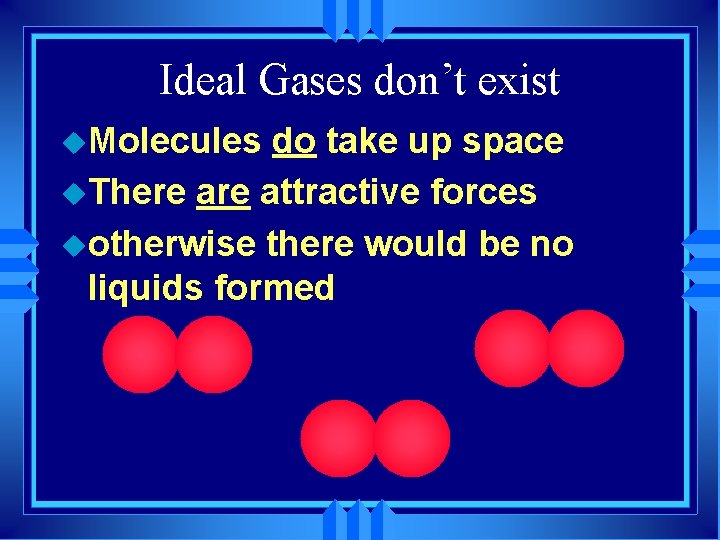 Ideal Gases don’t exist u. Molecules do take up space u. There attractive forces