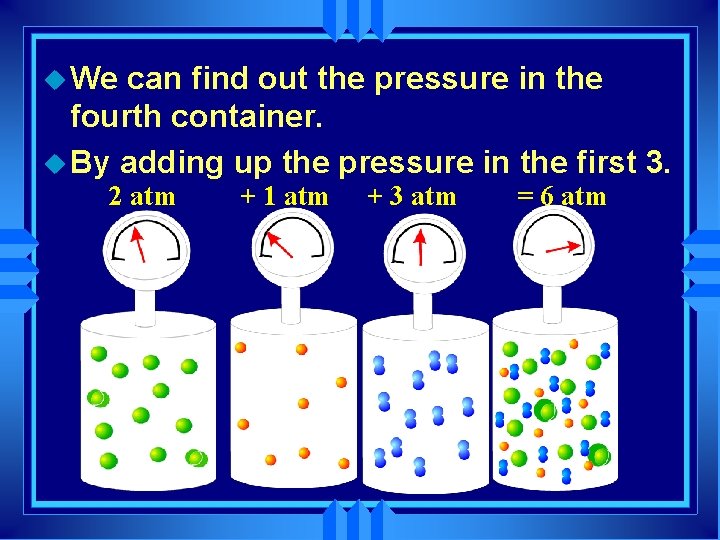u We can find out the pressure in the fourth container. u By adding