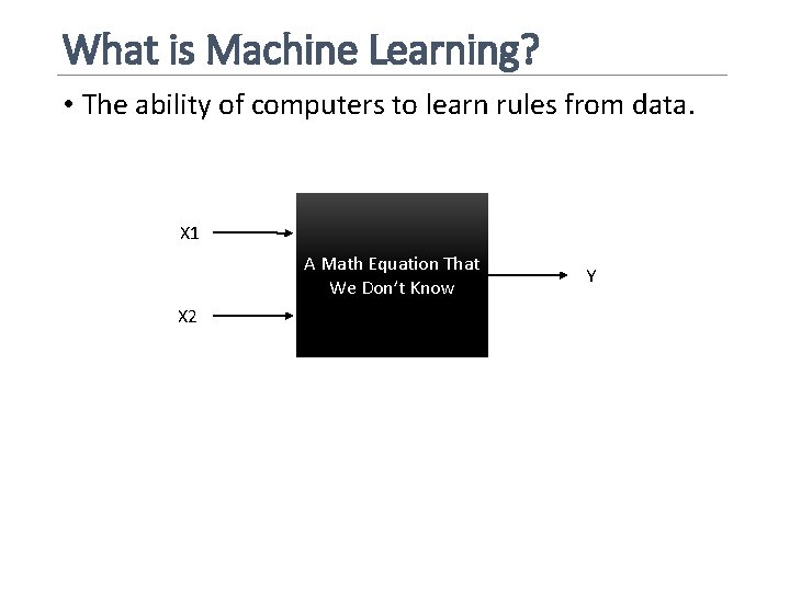 What is Machine Learning? • The ability of computers to learn rules from data.
