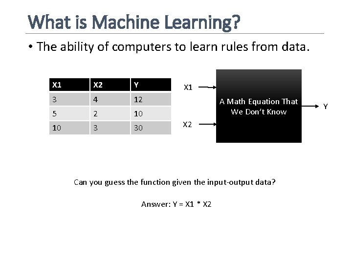What is Machine Learning? • The ability of computers to learn rules from data.