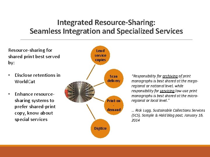 Integrated Resource-Sharing: Seamless Integration and Specialized Services Resource-sharing for shared print best served by: